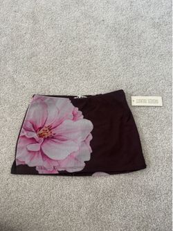 Brown Mini Skirt with Pink Floral Accent NWT size XS