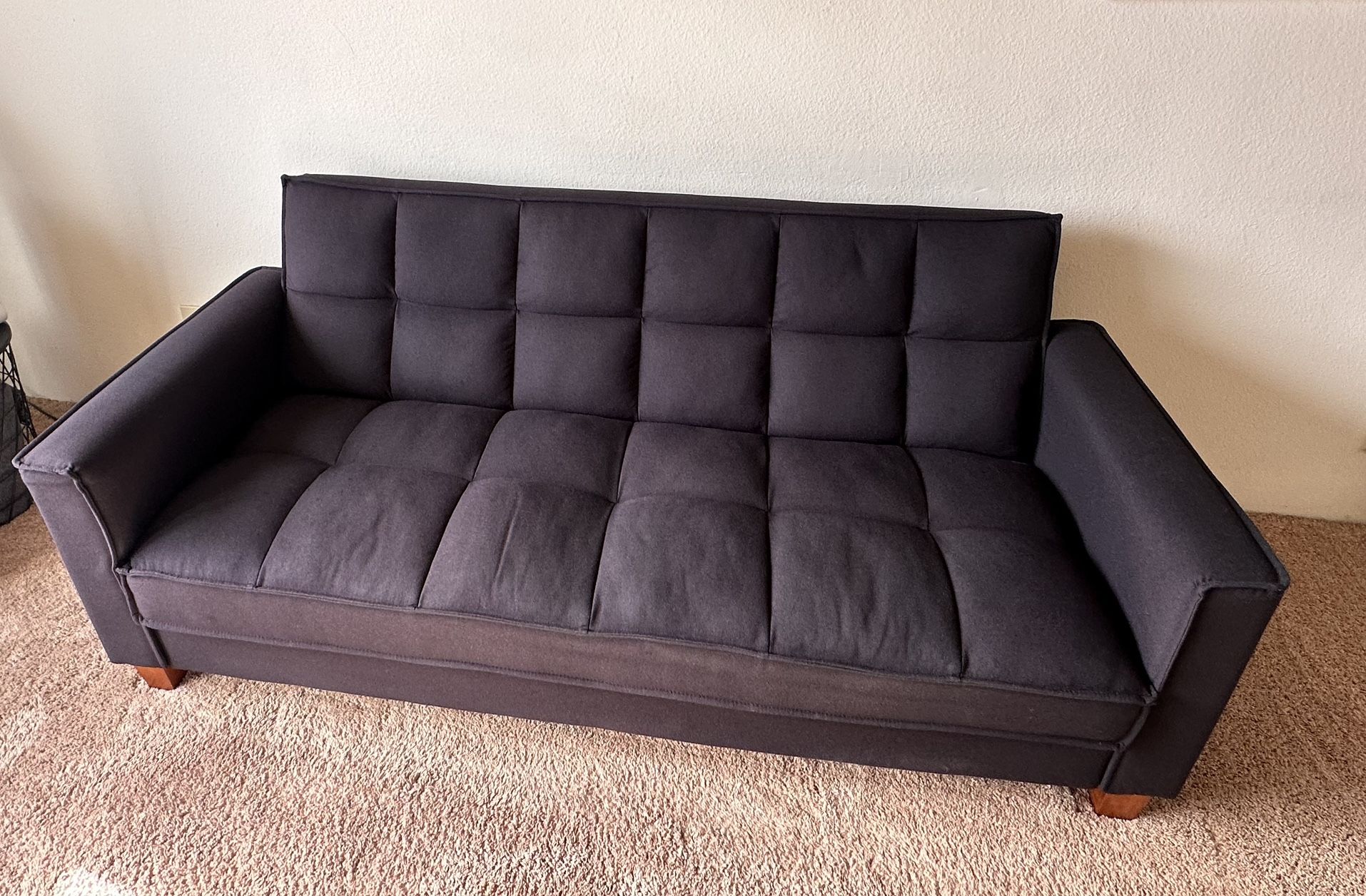 Black Linen Living Room Tufted Loveseat Sofa Padded 2 Seater - Soft Comfy Sofa Bed