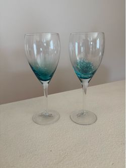 Set of 2 Roscher & Co Wine Glasses Teal Blue Air Bubbles