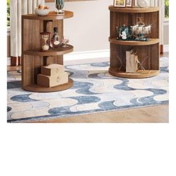 3-Tier Industrial Semi Circle End & Side Table with Storage Set of 2, Narrow Wood Sofa Side Table Nightstand Bedside Table for Living Room Bedroom