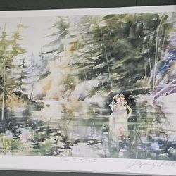 Watercolor Time To Reflect By Stephen J Rothwell In A Gold Gilded Frame