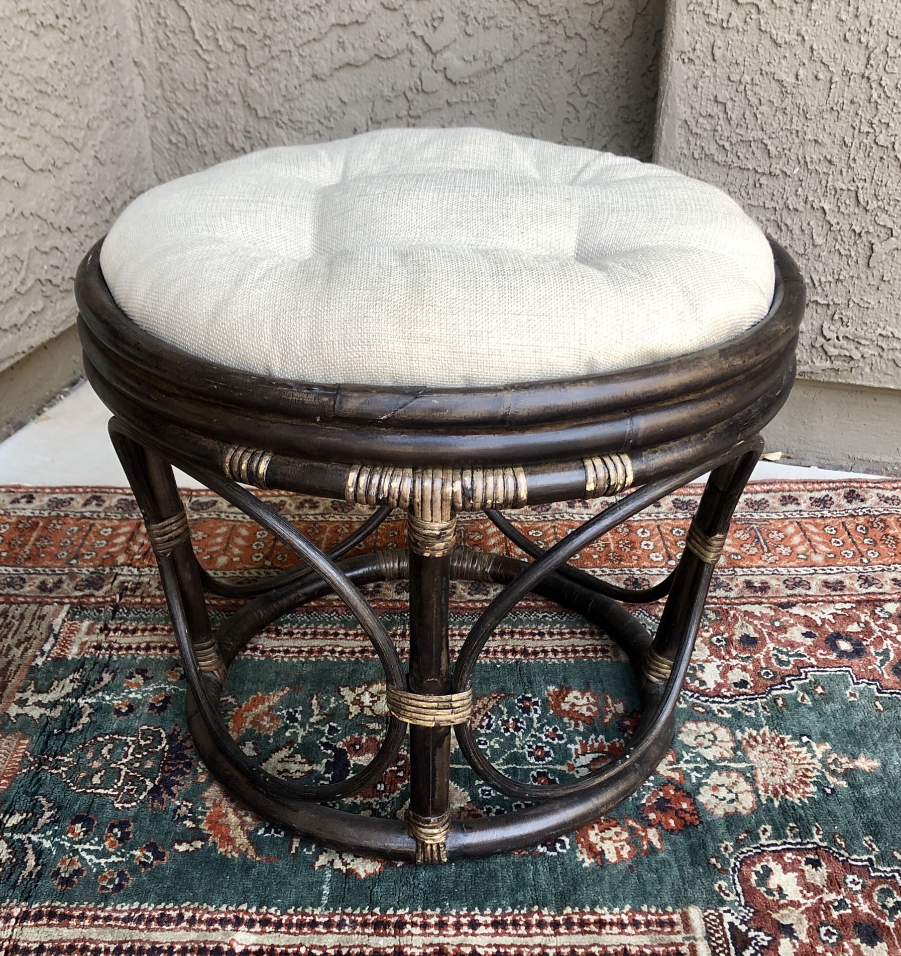 Vintage Rattan Ottoman / Plant Stand / Side Table