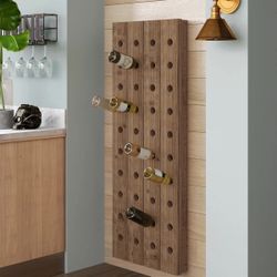 "Wade Logan Brown Wood Tall 40 Hole Wall Wine Rack, 21"" x 4"" x 57"""