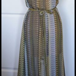 Bar III Maxi Dress Size XL Brown Dark Green Blue Print Exotic Vacation Dress

