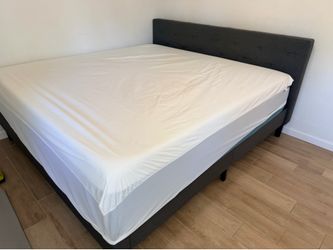 Gray King platform Bed Frame and mattress