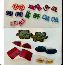 12 Pairs Earrings -Texting Slang - Abbreviation- Pop - Costume $5 for all  - great condition - unsure if ever worn