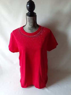 Top Stitch women's red embellished short sleeve top size L