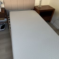 Twin Size Bed With/ Headboard, Spring & Mattress, Pad Like New