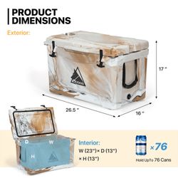50 Quart Portable Insulated Ice Chest with Cup Holder, Holds Up to 76 Cans, Outdoor Picnic Camping Hard Cooler, Yellow/Camouflage