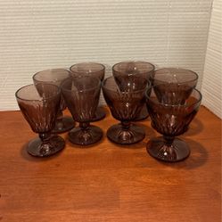 Vintage Plum Purple Moroccan Amethyst 4 Mini Pressed Glass Goblets 4 juice, glasses By Hazel Atlas L23