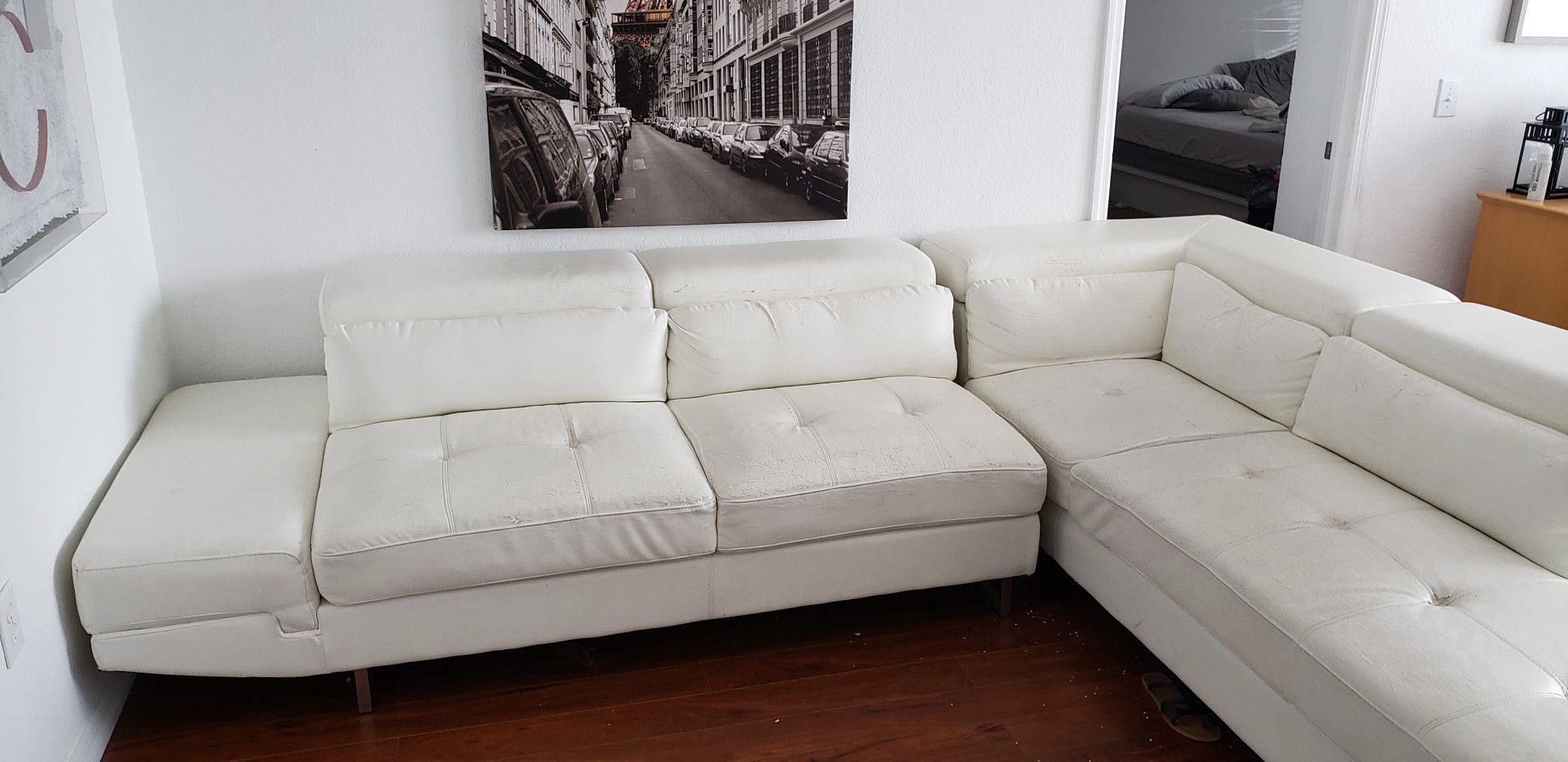 White leather designer sofa / white leather couch