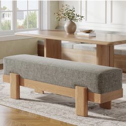New assembled 55-Inch Upholstered Dining Bench, Modern Dining Bench with Fabric Padded Seat and MDF Frame, Kitchen Stool for Dinner Room, Living Room 