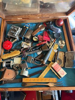 Antique Display Case Full Of Tools Misc Etc