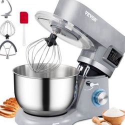 VEVOR Stand Mixer, 660W Electric Dough Mixer with 6 Speeds LCD Screen Timing, Tilt-Head Food Mixer with 5.8 Qt Stainless Steel Bowl, Dough Hook, Flat 