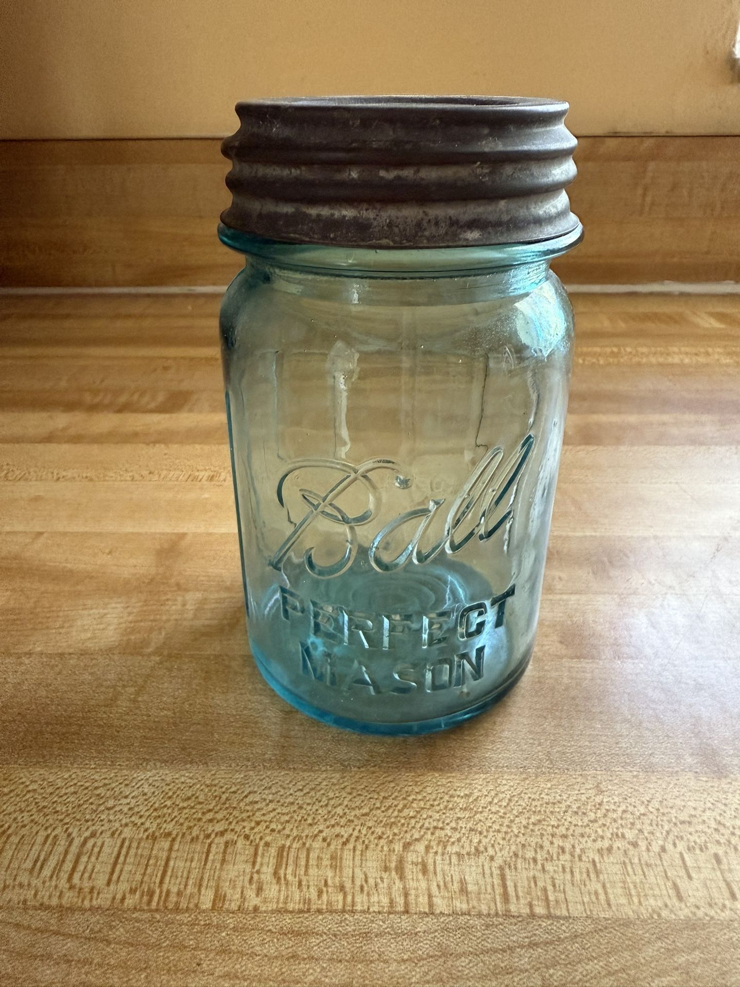Vintage Blue Ball Pint Jar Perfect Mason #5 RARE
