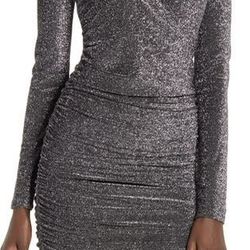 Leith Metallic Long Sleeve Wrap Dress