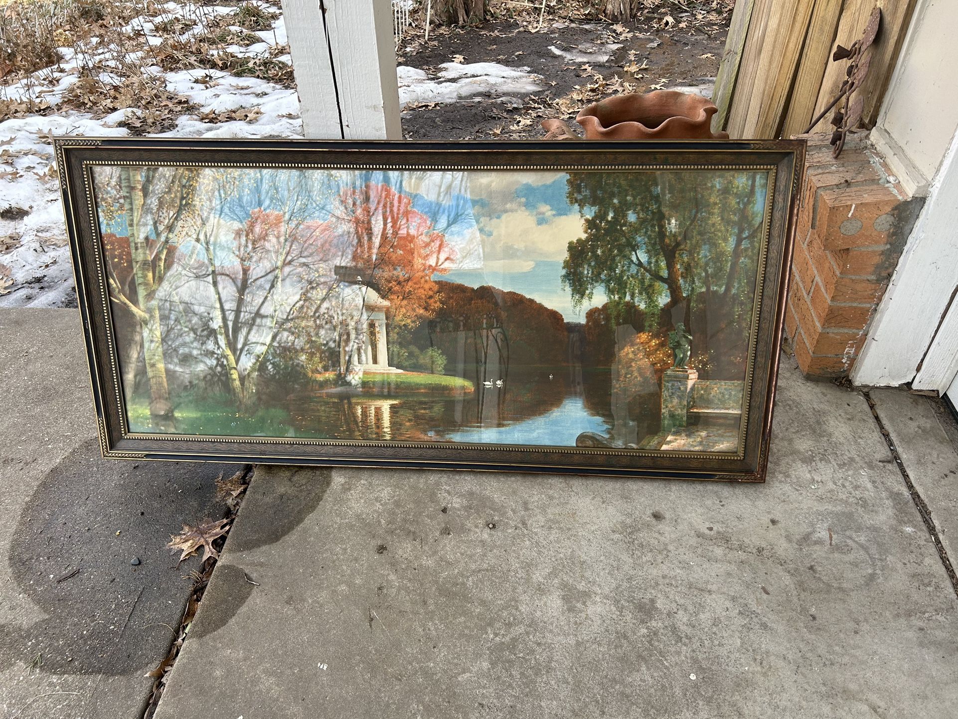 Large Framed Vintage Lake Art