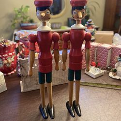 Two Wooden Tall Pinochio -Christmas 