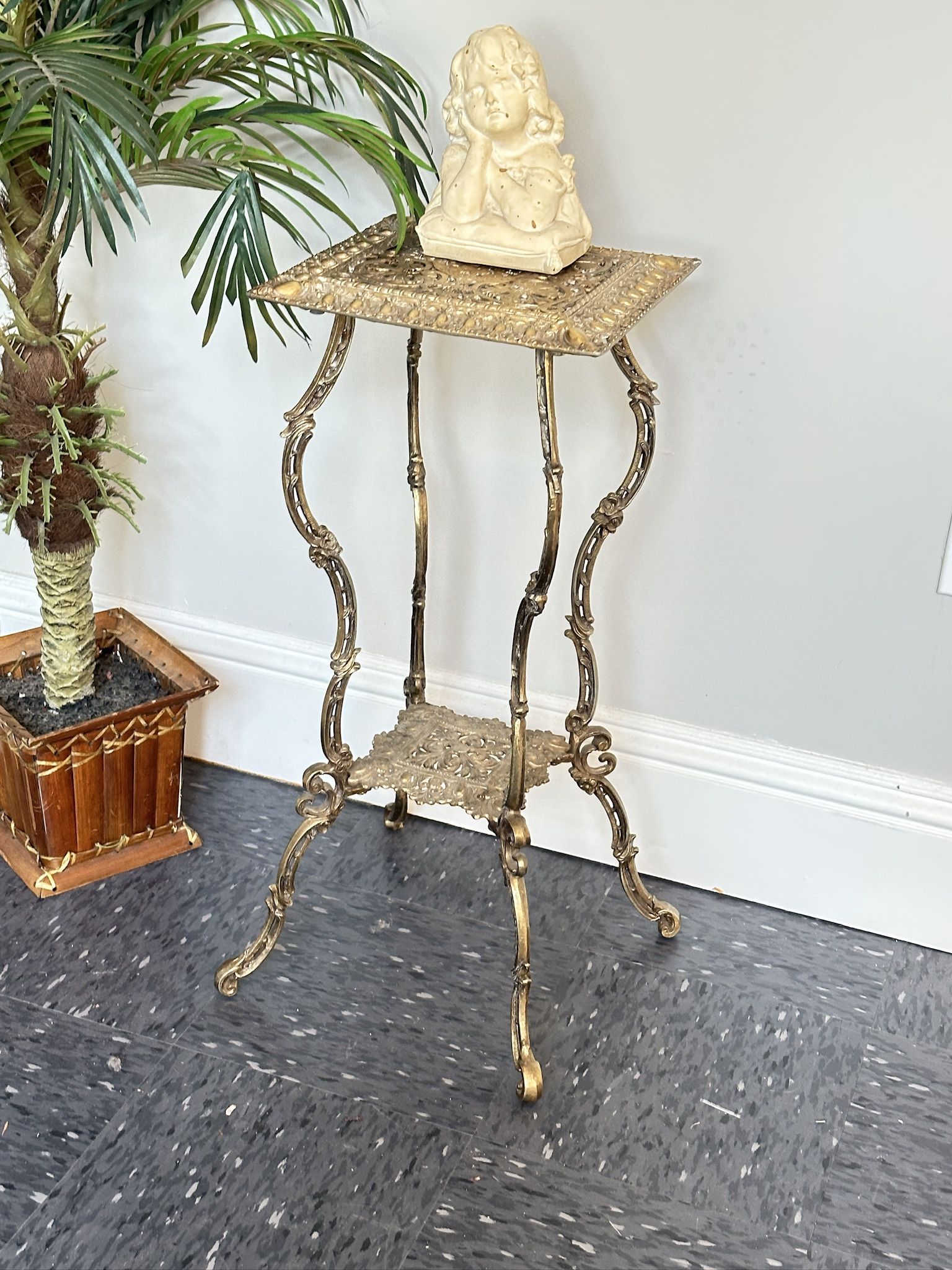 Ornate Metal Pedestal Table H28.5” xW12”