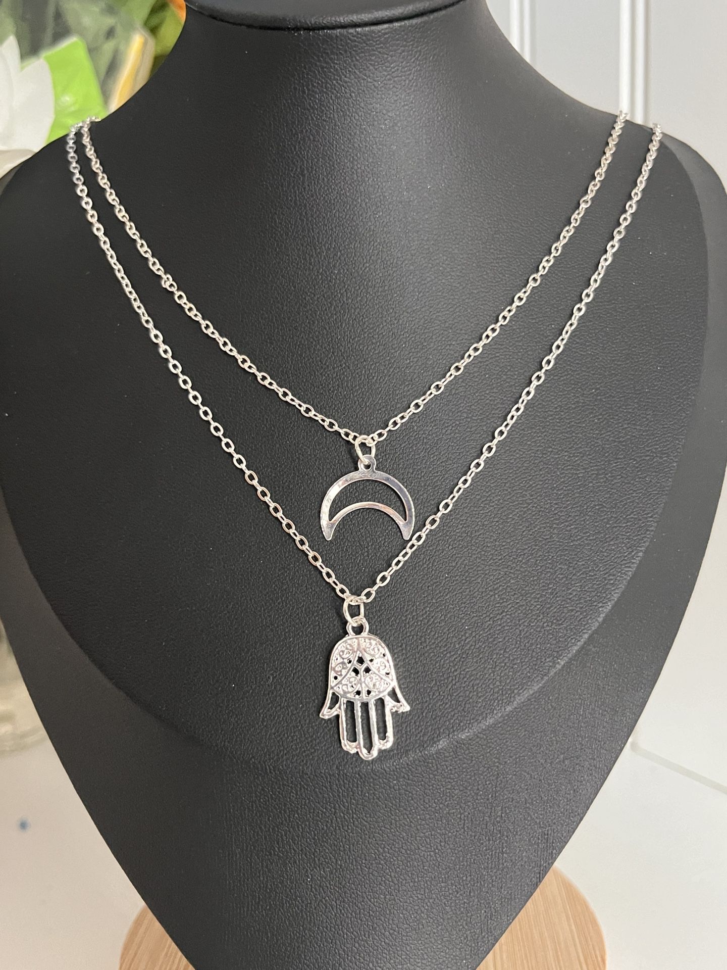 Hamsa Hand & Crescent Moon Necklace