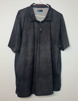 PGA TOUR Men's 2XL Gray Solid Short Sleeve Collared Polo Shirt Logo Button