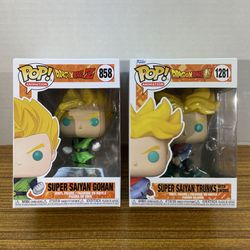 Funko Pop Anime Dragonball Z Super Saiyan Gohan #858, Super Saiyan Trunks w/ Sword #1281 NIB In Hand