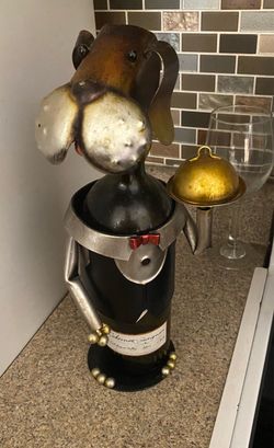 Metal Dog Waiter Wine Bottle Holder