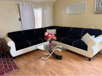 Modern Black & White L-Shaped Sectional Sofa