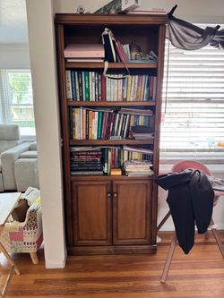 Tall Wood Bookcase with Cabinet