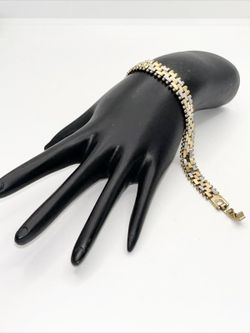 18kt Yellow Gold Filled Stainless Steel Vintage Jigsaw Link Bracelet 7.5 Inches