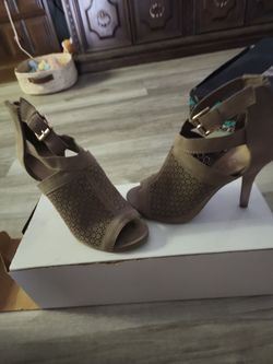 Taupe Suede Peep-Toe Heeled Sandals