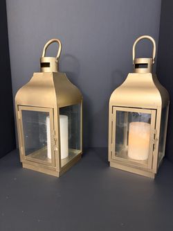 Gold Metal Candle Lanterns – Set of 2