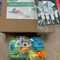 Brand New Sealed Baby & Kids Bundle – Wooden Train Bridge + Pacifier Clips + Baby Toy 