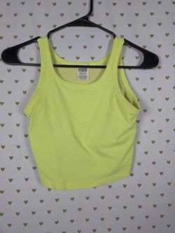 Victorias Secret PINK Textured Neon Yellow Tank Top Cropped Shelf Bra SMALL