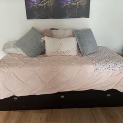 Twin Bed With Drawers  With Book Case Headboard 