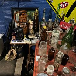 Antique bottles and creates