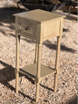 French Country Farm Style End Table with Drawer and Shelf