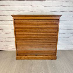 Antique? Oak Roll Front Filing Cabinet (No Key)