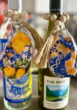 Handmade oyster shell ornaments – Italian Tuscan lemons/host hostess gift/Mediterranean dinner party decor