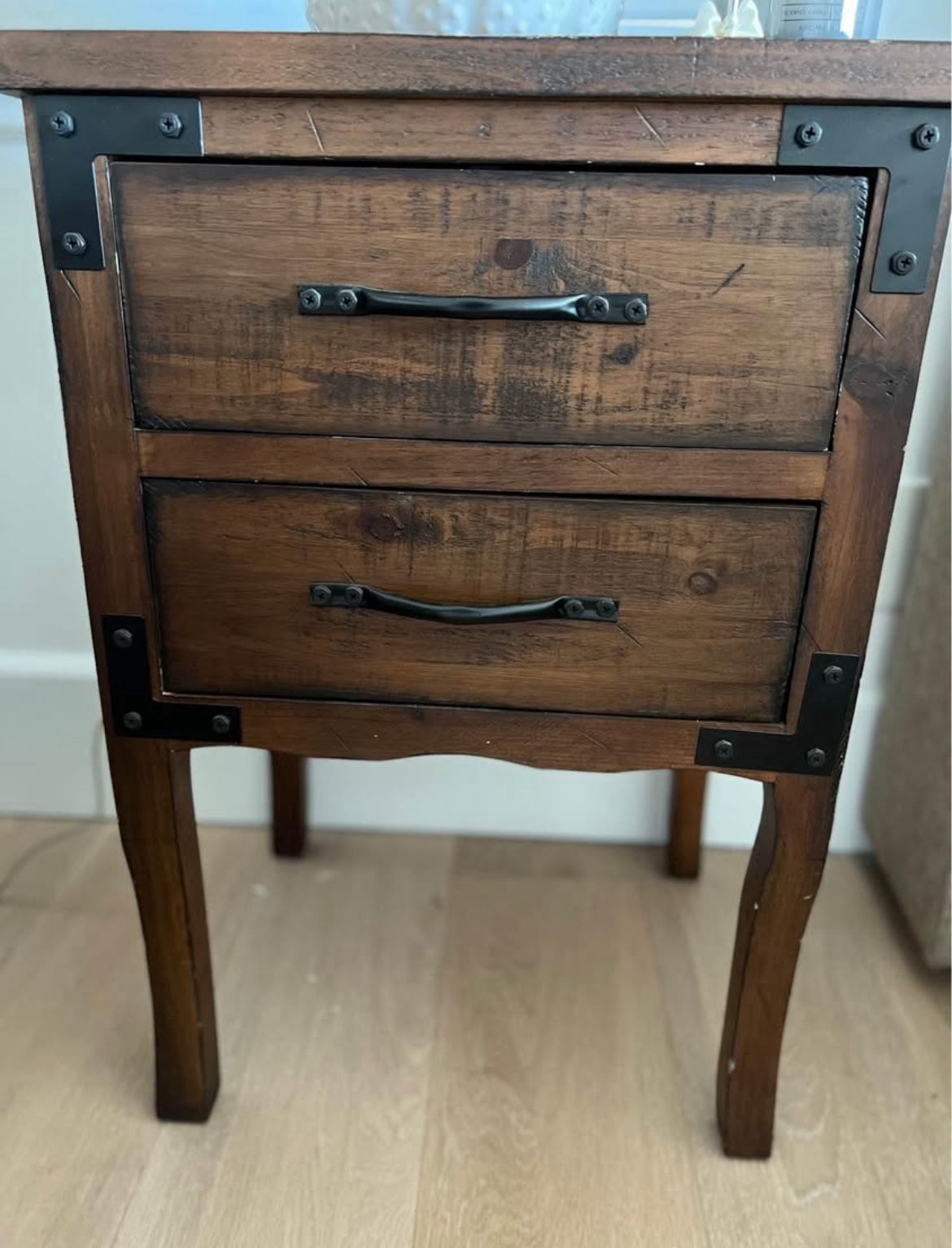 Antique Natural Side Table with Drawers