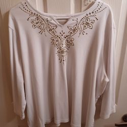 3XL Alfred Dunner White Top With Goldtone Embellishments 