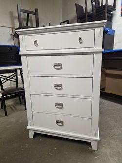 Modern White 5 Drawer Tallboy Dresser