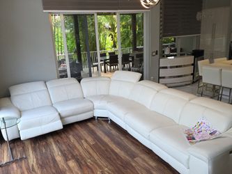 White Leather Electric Reclining Sectional