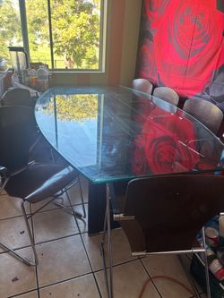 Glass wood table 6 chairs