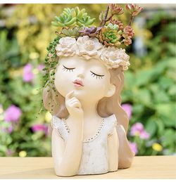 Cute Resin Head Planter, Face Flower Pot with Self Watering Planter Insert, Succulent, Cactus, Air Plants Plant Pots with Drainage Creative Decoration Thumbnail