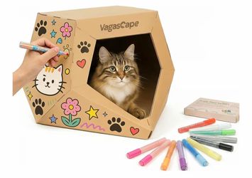 Vagascape DIY Cardboard Cat House with 10 Markers