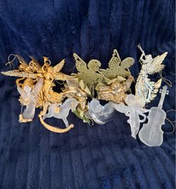Vintage Gold & Frosted Angel Christmas Ornaments Lot of 11