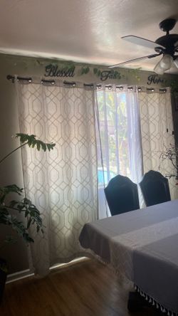Curtains with curtain rod.
