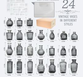 22-Pack Black Vintage Glass Bud Vases, Embossed Mini Vases for Wedding Centerpieces
