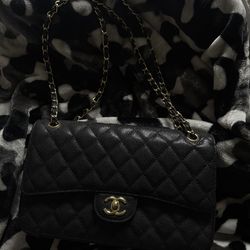 Chanel Black Quilted Caviar Medium Classic Double Flap Bag